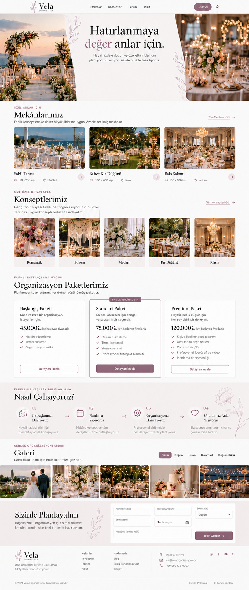 Düğün & organizasyon site tasarımı önizlemesi