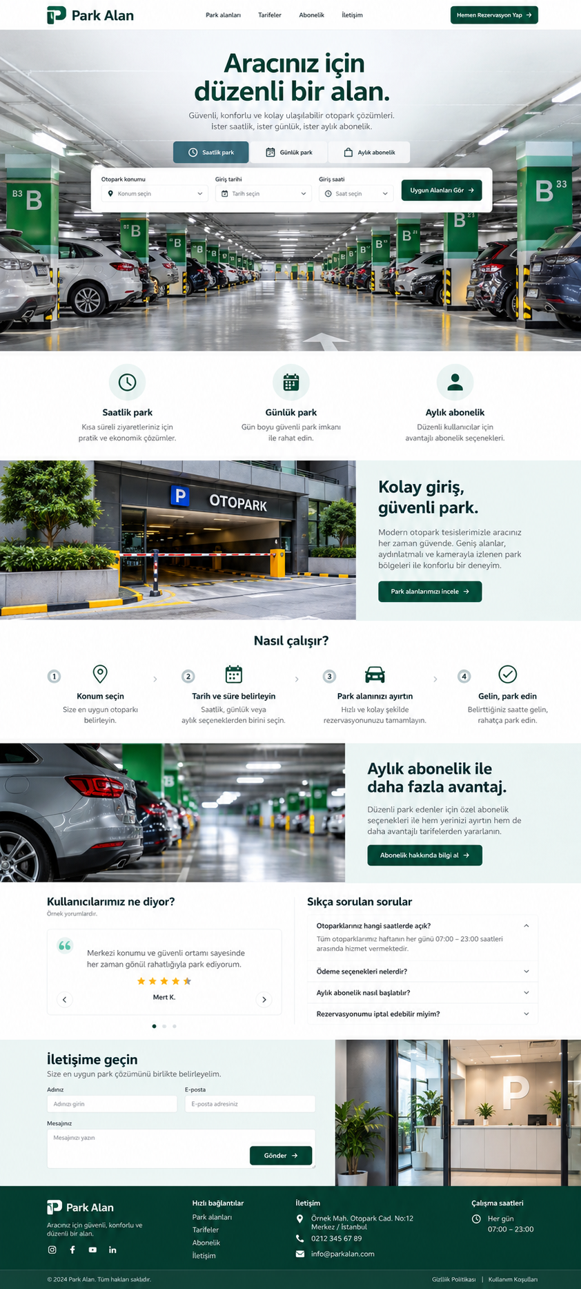 Otopark site tasarımı önizlemesi